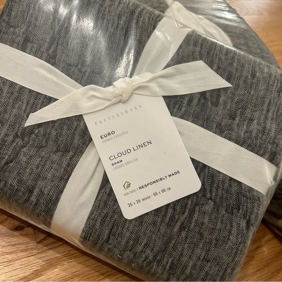 POTTERY BARN Quilted Cloud Linen Euro Charcoal Shams New!! 26”x26” set of 3 - Picture 4 of 9